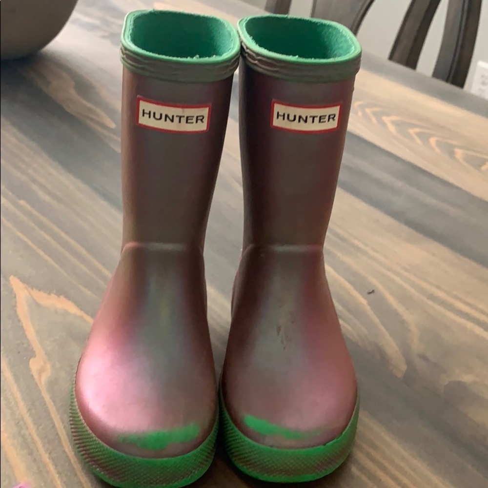 Shiny purple/ green Hunter boots